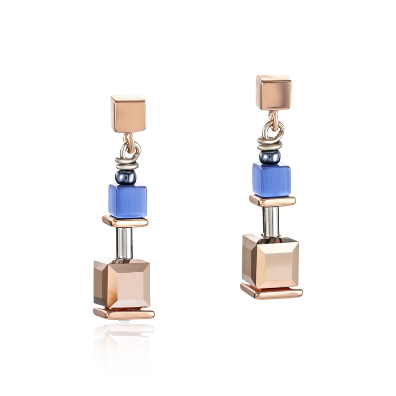 Earrings GeoCUBE® blue-rose gold