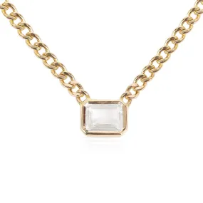 EMERALD CUT TOPAZ NECKLACE WITH CUBAN CHAIN