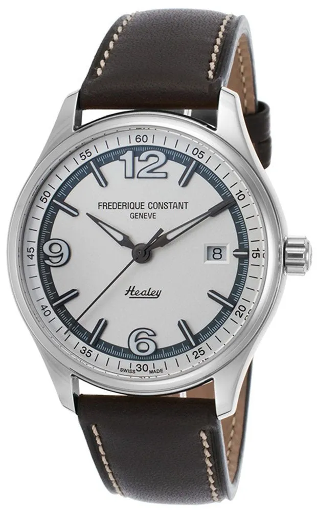 Frederique Constant Vintage Rally Healey Automatic Stainless Steel Silver Dial Date Brown Leather Mens Watch Limited Edition FC-303WGH5B6