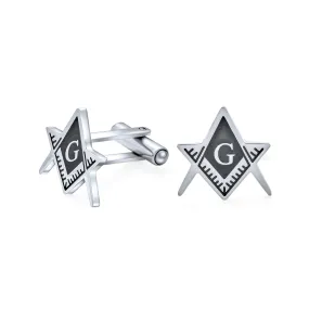 Freemasons Masonic Compass Cufflinks Black Gold Plated Stainless Steel