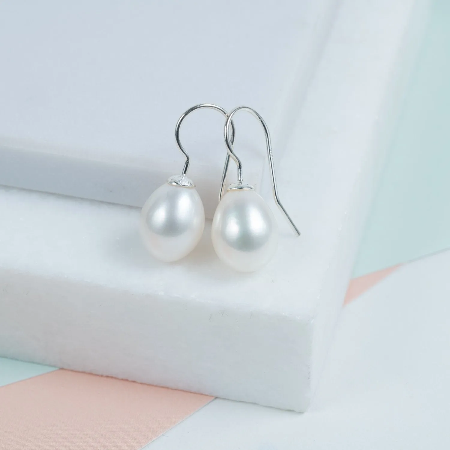 Gloucester White Freshwater Pearl & Silver Drop Earrings