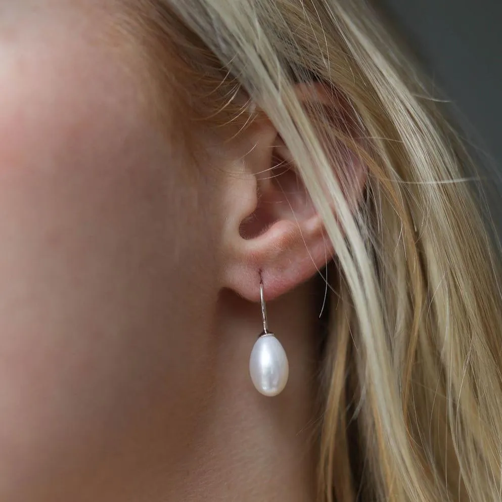 Gloucester White Freshwater Pearl & Silver Drop Earrings