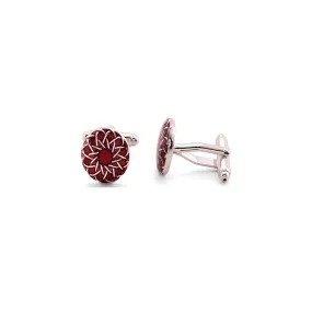 Gold & Enamel Cufflinks - Trojan Flower - Maroon