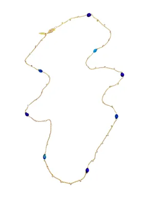 Gold Chain with Blue Gemstone Long Necklace LN032