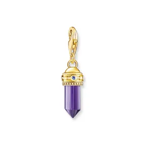 Gold Charm Pendant hexagon with imitation amethyst