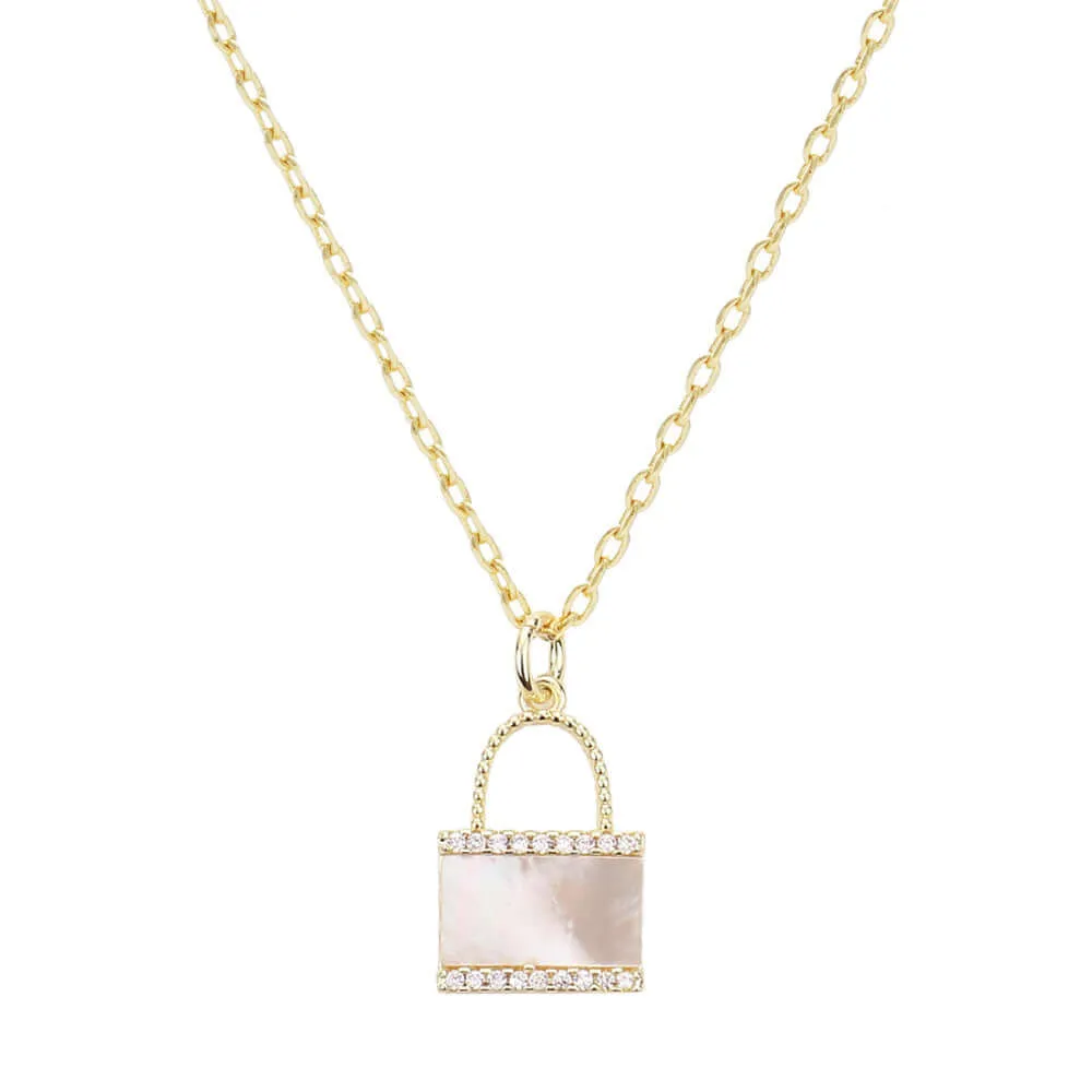 Gold Dipp Necklace Mother of Pearl Lock Pendant