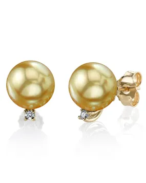 Golden South Sea Pearl & Diamond Society Stud Earrings