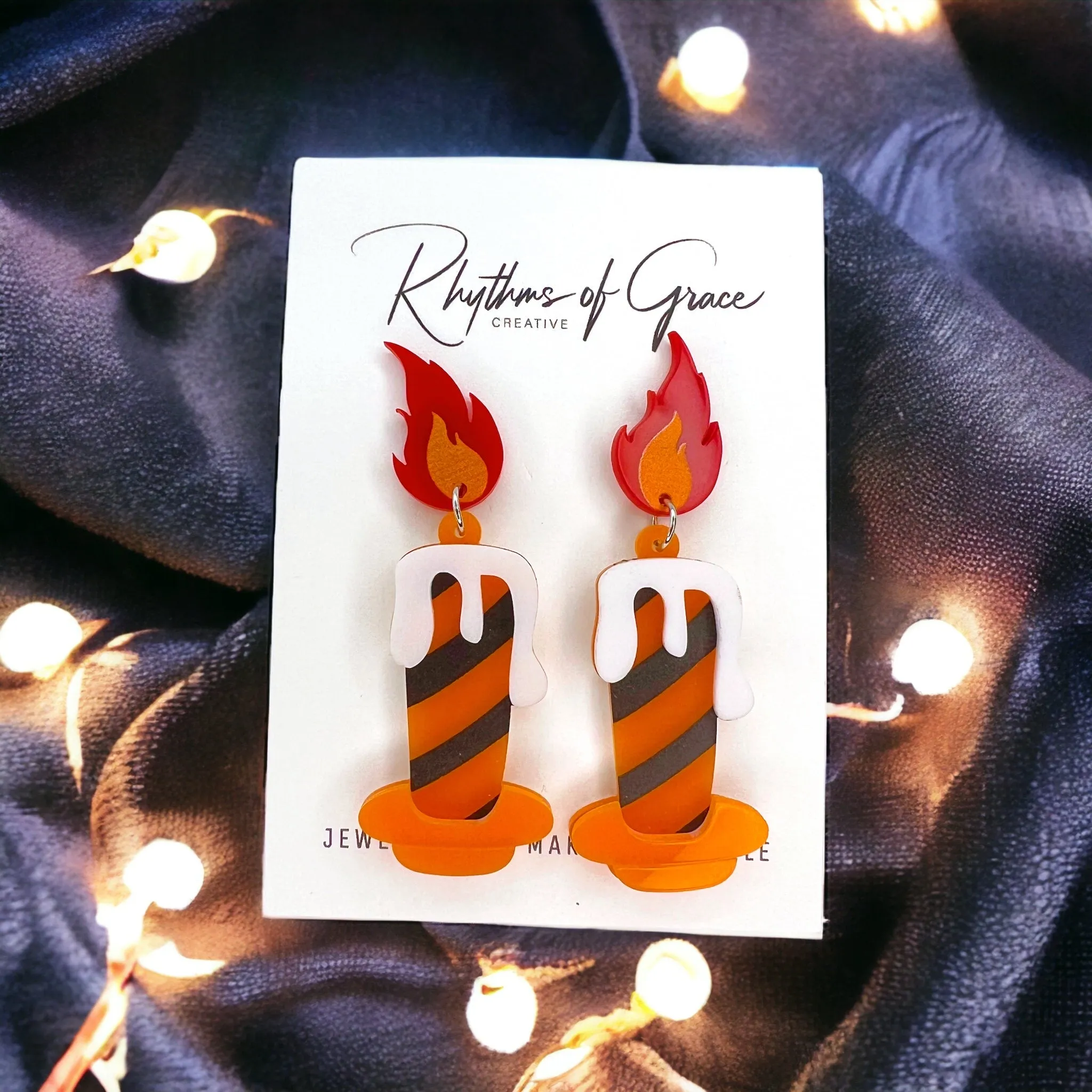 Halloween Candle Earrings - Handmade Acrylic Earrings with Stainless Steel Posts