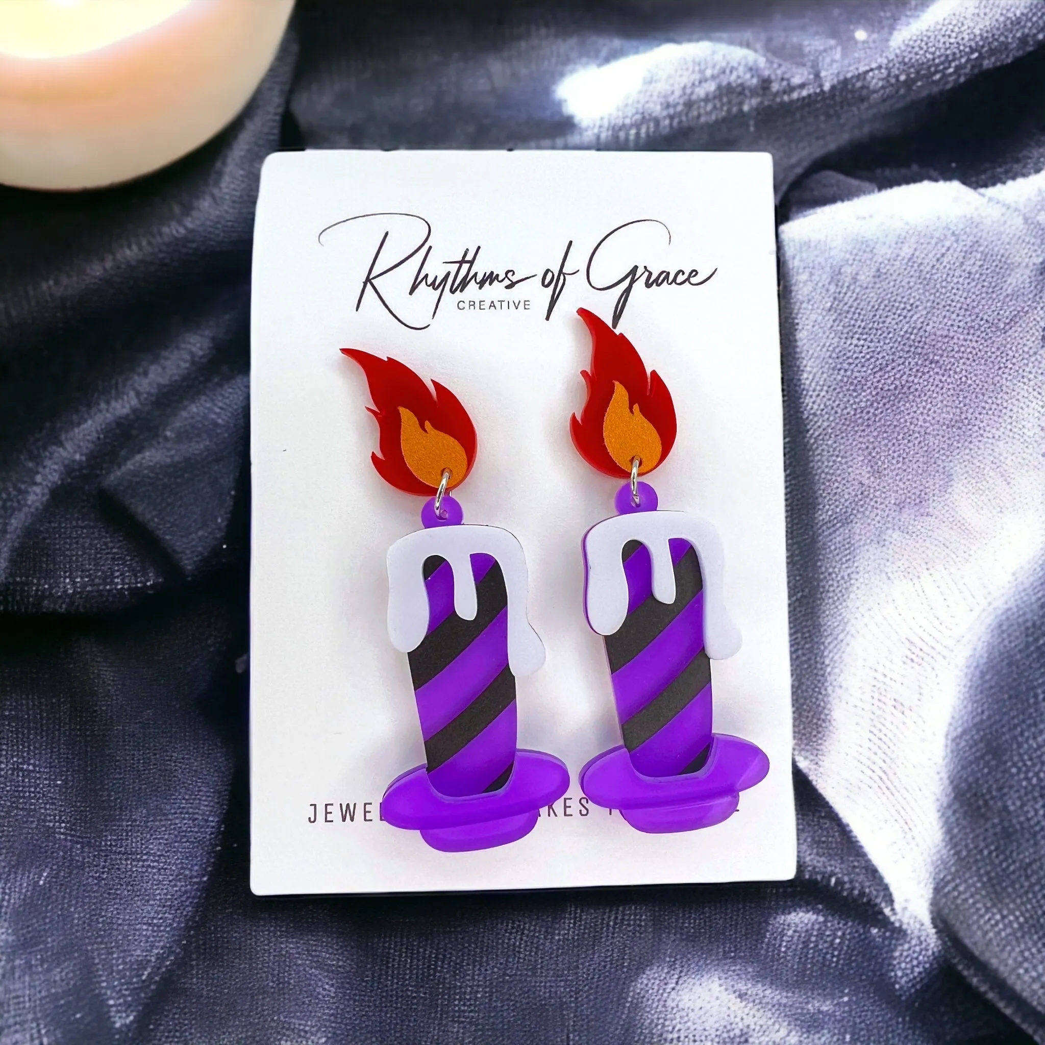 Halloween Candle Earrings - Handmade Acrylic Earrings with Stainless Steel Posts