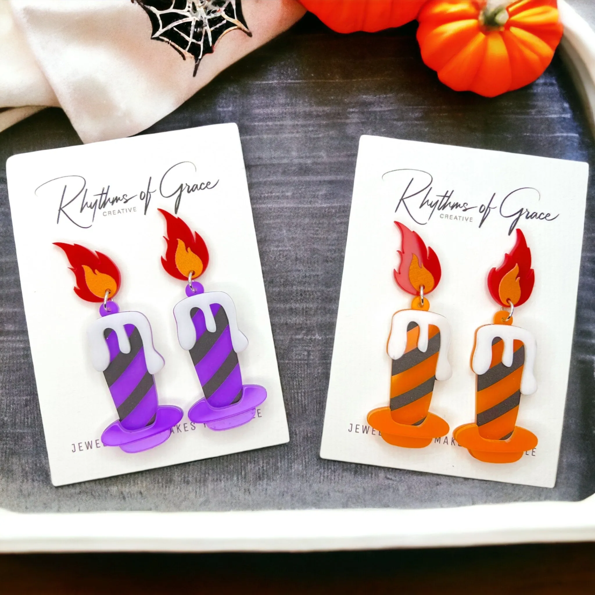 Halloween Candle Earrings - Handmade Acrylic Earrings with Stainless Steel Posts