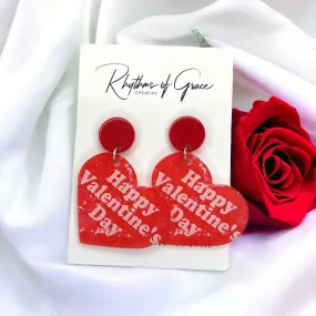 Happy Valentine’s Day Earrings - Red Heart, Heart Earrings, Valentine’s Earrings, Valentine Gift, Love Earrings, Heart Accessories, Hearts