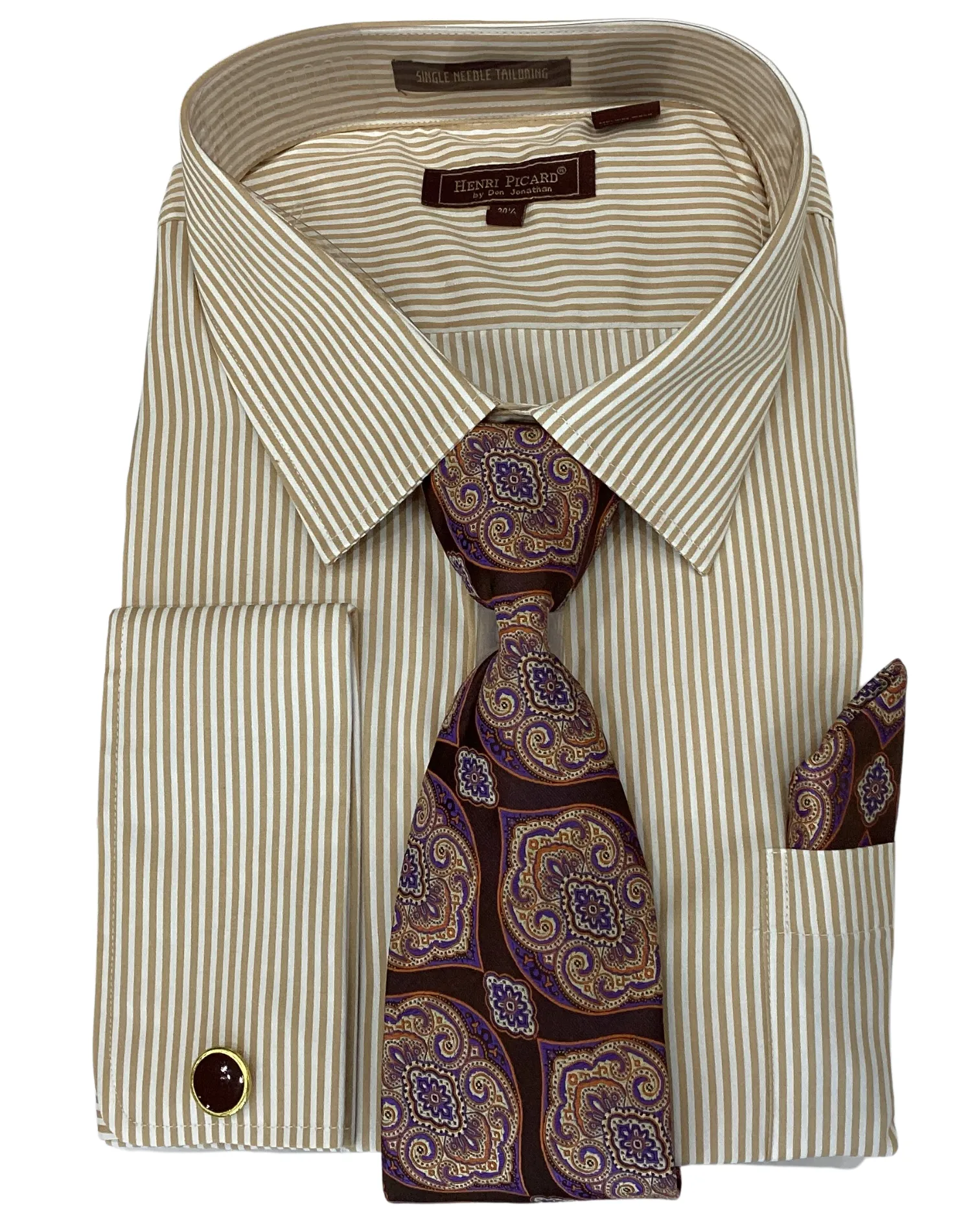 Henri Picard Pinstripe Regular Fit Dress Shirt Combo - Tan