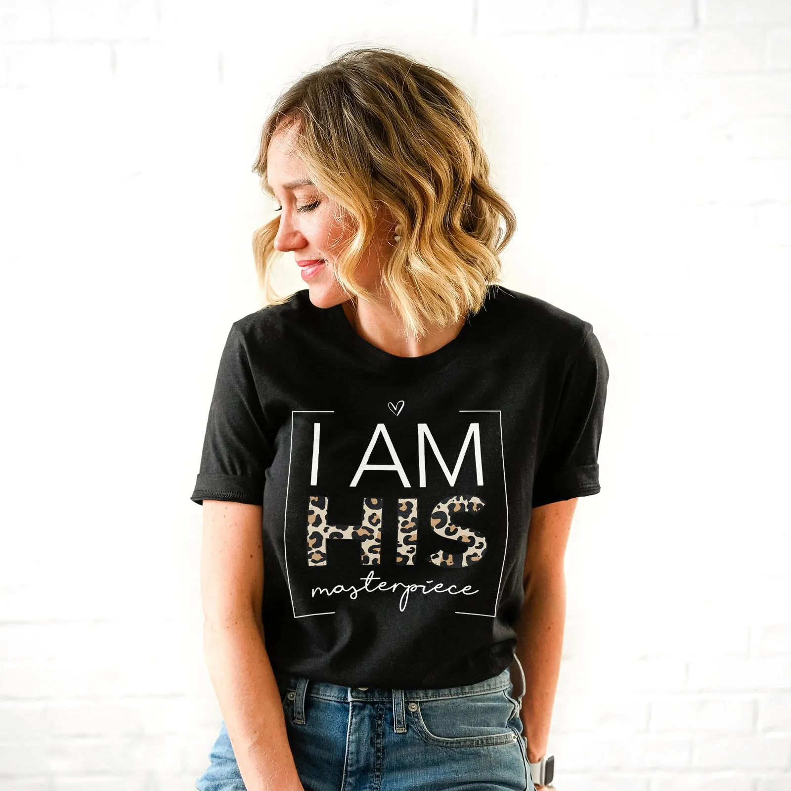 I Am His Masterpiece Leopard Tee