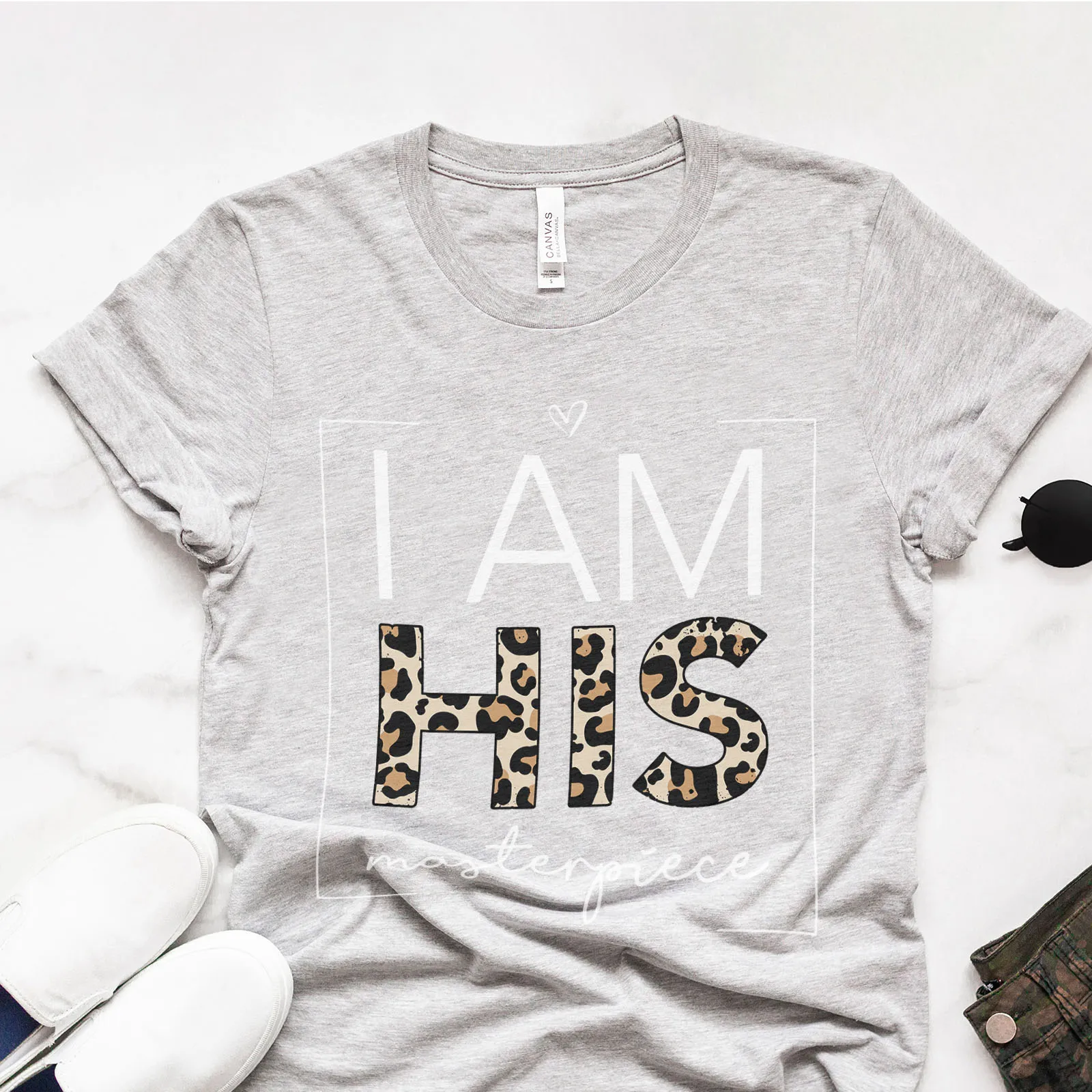 I Am His Masterpiece Leopard Tee