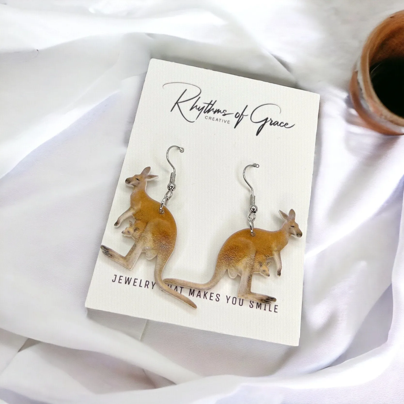 Kangaroo Earrings - Happy Easter, Kangaroo Jewelry, Easter Bunny, Easter Accessories, Easter Basket, Australian, Aussie, Down Under, Joey