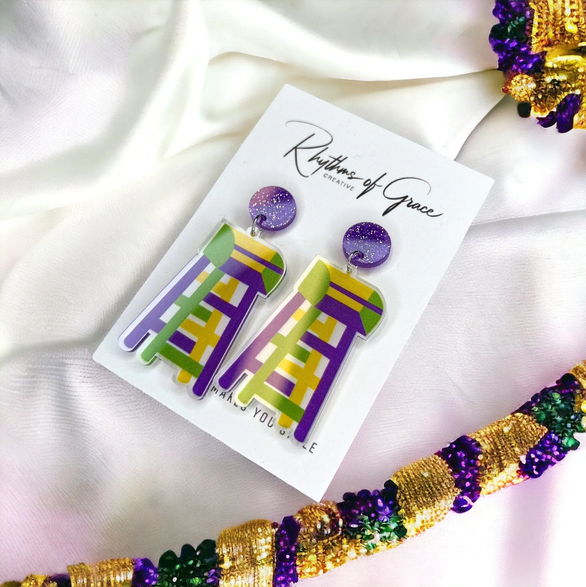 Mardi Gras Earrings - Mardi Gras Ladder, Handmade Jewelry, New Orleans, Purple Green Gold, Mardi Gras Jewelry, Parade Outfit, Ladder Earring