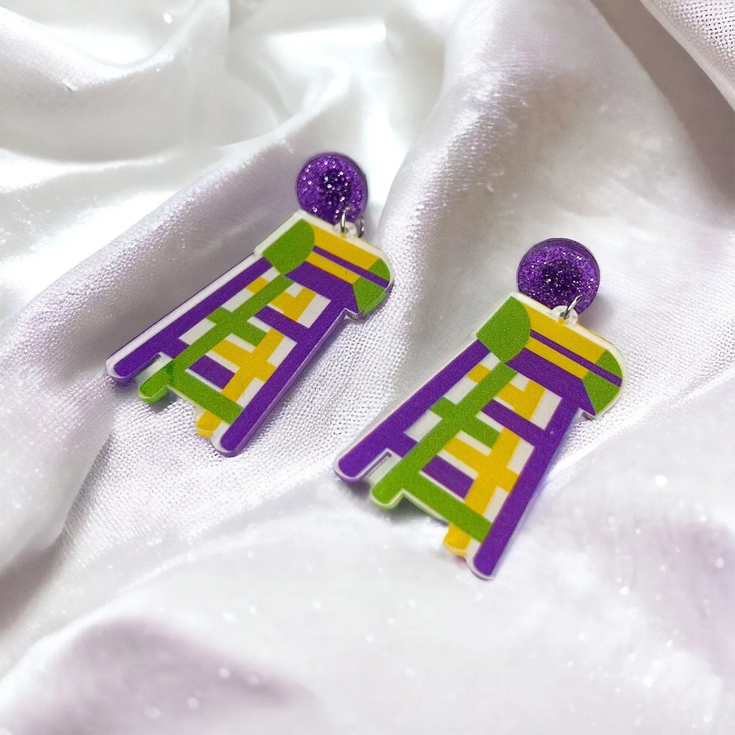 Mardi Gras Earrings - Mardi Gras Ladder, Handmade Jewelry, New Orleans, Purple Green Gold, Mardi Gras Jewelry, Parade Outfit, Ladder Earring