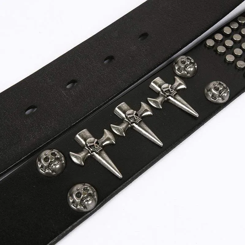 Men's Gothic Belts With Rivets Of Skulls And Crosses