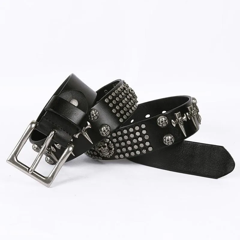 Men's Gothic Belts With Rivets Of Skulls And Crosses