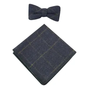 Mens Herringbone Tweed Check Bow Tie Hanky Retro Vintage Classic Blinders