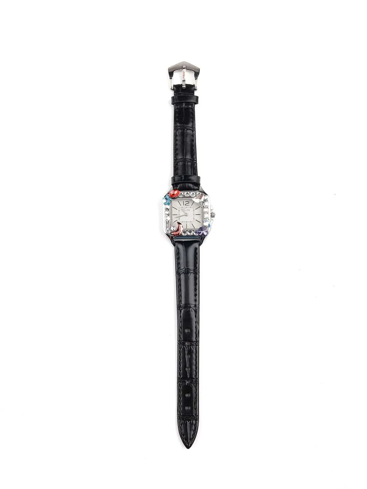 Odette Black Textured Stunning Wristwatch For Women