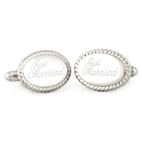 Oval Beaded Edge Cuff Links w/ "Just Married" Engraving