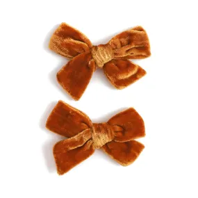 Pigtail Bows - Mustard Velvet