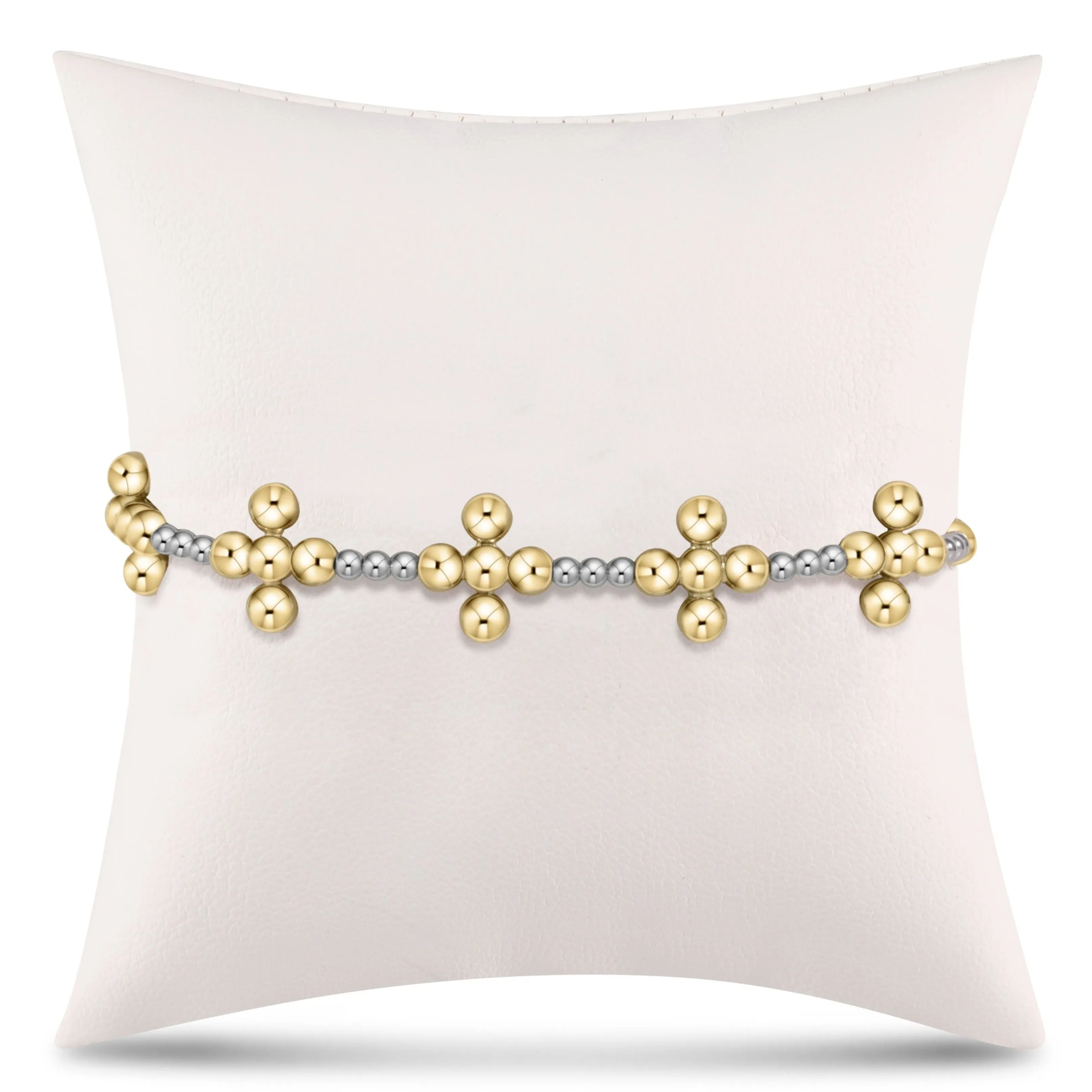 Signature Cross Sincerity Pattern Sterling 2.5mm Bead Bracelet - Classic Beaded Signature Cross Gold - 4mm Bead Gold