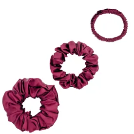 Silk Scrunchies Set - Burgundy - Mini, Small, Medium