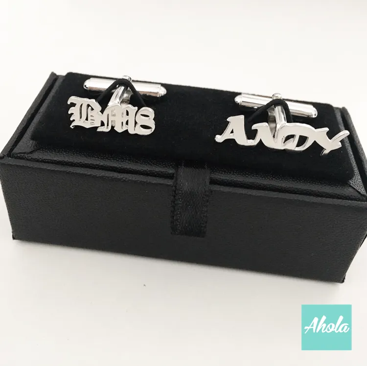 SP020 名字純銀袖口扣(一對)  Platinum/Rose gold Plated Sterling Silver Name Cufflinks