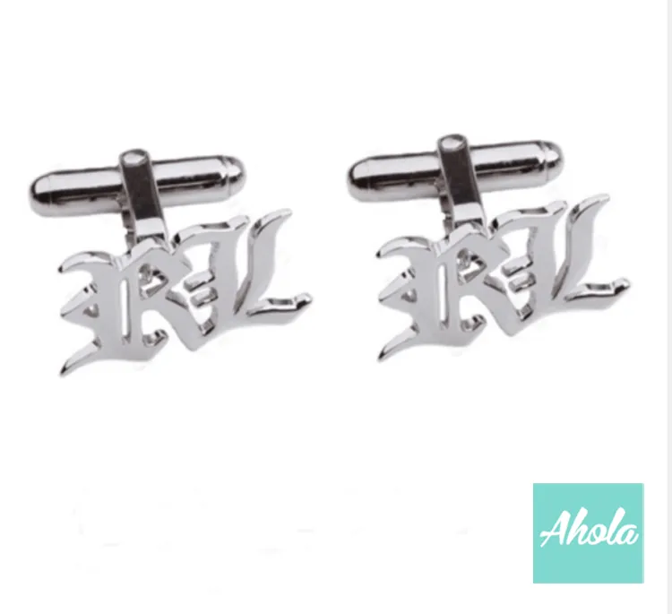 SP020 名字純銀袖口扣(一對)  Platinum/Rose gold Plated Sterling Silver Name Cufflinks