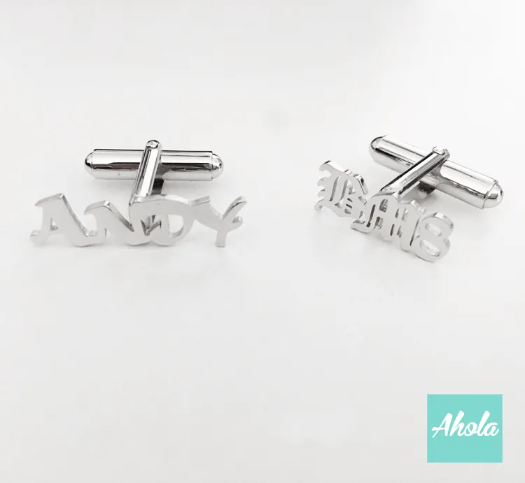 SP020 名字純銀袖口扣(一對)  Platinum/Rose gold Plated Sterling Silver Name Cufflinks