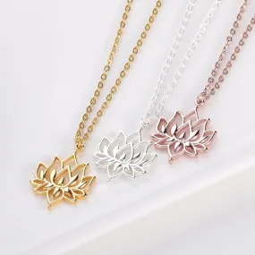 Women Fashion Lotus Flower Shaped Pendant Necklace For Female  Yoga Prayer Buddhism Boho Jewelry Statement Necklace Accessories