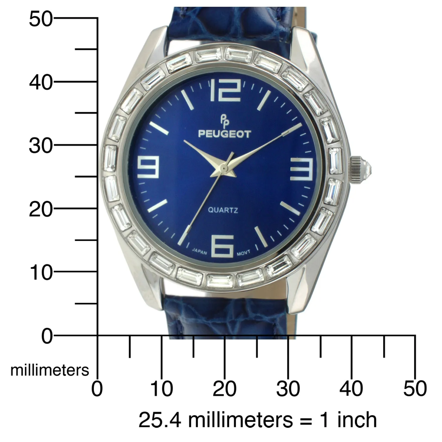 Women's 40mm Blue Boyfriend Watch with Baguette Crystals