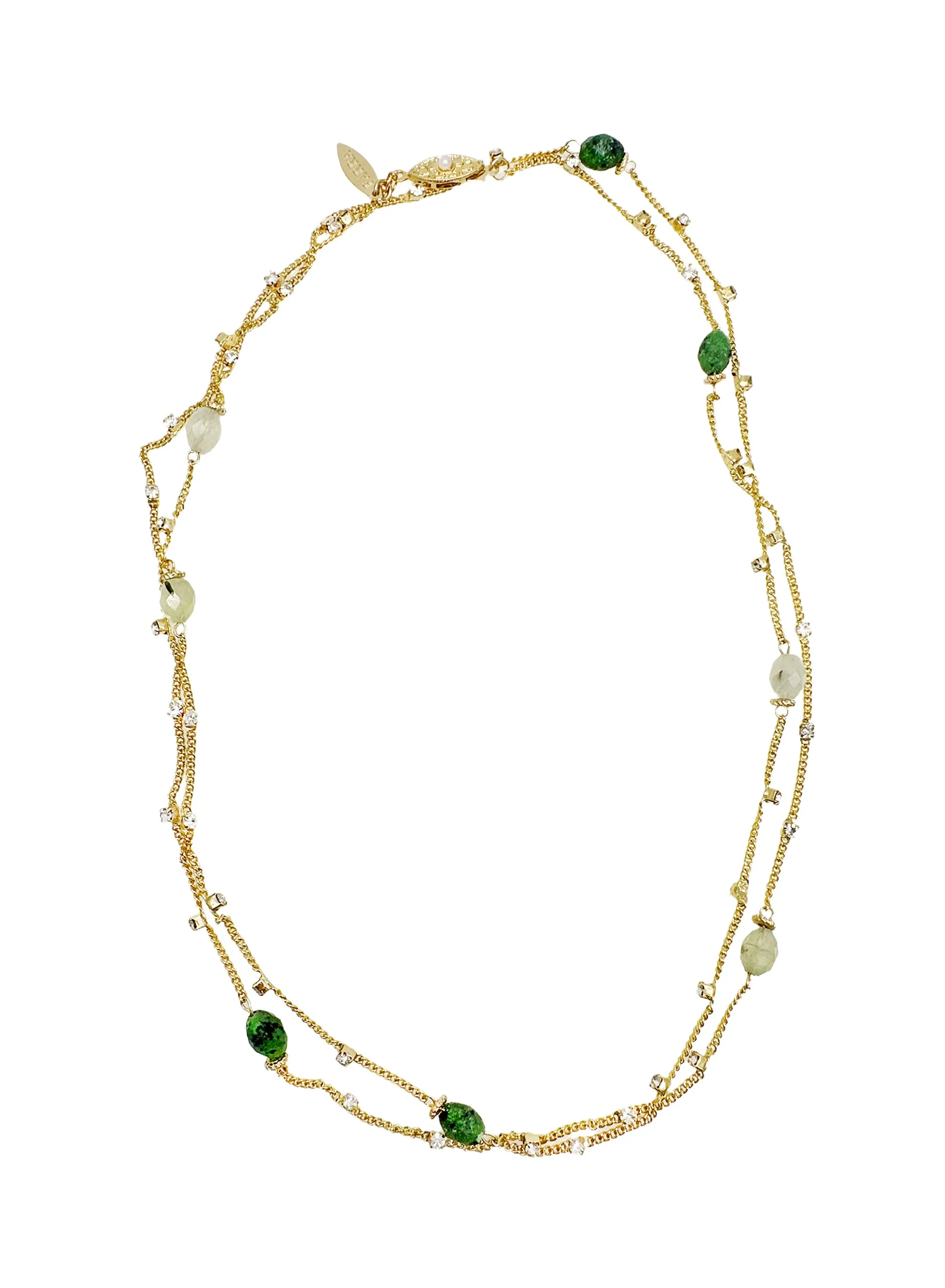 Zircon Stone With Green Gemstone Long Gold Necklace LN050